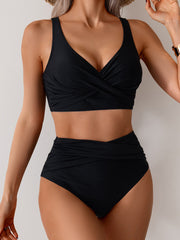 Sunnylia - Women's High Waisted Bikini Sets Solid Pleated 2 Piece Swimsuits Sexy Beach Sets with Removable Pads