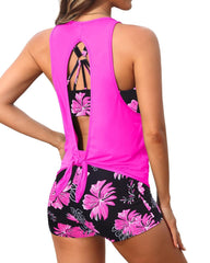 Sunnylia - Women's 3 Piece Scoop Neck Criss Cross Tankini Swimsuits