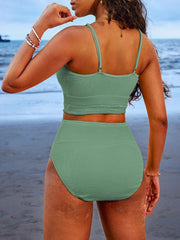 Sunnylia - Women 2 Piece Bikini Set High Waisted Color Block Swimsuit Beach Scrunch Ribbed Bathing Suit