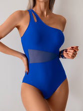 Sunnylia - Women's One Piece Swimsuits Tummy Control Mesh Patchwork Bathing Suit One Shoulder Adjustable Straps