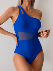 Sunnylia - Women's One Piece Swimsuits Tummy Control Mesh Patchwork Bathing Suit One Shoulder Adjustable Straps