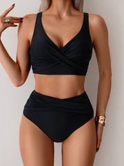 Sunnylia - Women's High Waisted Bikini Sets Solid Pleated 2 Piece Swimsuits Sexy Beach Sets with Removable Pads