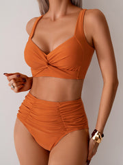 Sunnylia - Women's High Waisted Bikini Sets Twist Front Two Piece Swimsuit Ruched Tummy Control Bathing Suits