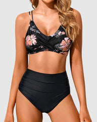 Sunnylia - Women High Waisted Bikini Set Two Piece Swimsuits Push up Wrap Swim Suits Top Tummy Control Bathing Suit