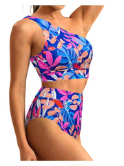 Sunnylia - One Shoulder High Waisted Bikini Sets Two Piece Swimsuit Tummy Control-Black