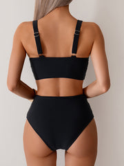 Sunnylia - Women's High Waisted Bikini Sets Solid Pleated 2 Piece Swimsuits Sexy Beach Sets with Removable Pads
