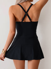 Sunnylia - Women's Twisted Ruched Swim Dress Slit Strap Tankini Swimsuit
