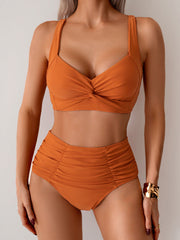 Sunnylia - Women's High Waisted Bikini Sets Twist Front Two Piece Swimsuit Ruched Tummy Control Bathing Suits