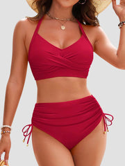 Sunnylia - Womens High Waisted Bikini Sets Drawstring Tummy Control Swimsuits Crisscross Tie Back Bathing Suit
