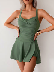 Sunnylia - Women's Twisted Ruched Swim Dress Slit Strap Tankini Swimsuit
