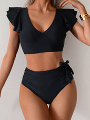 Sunnylia - Womens High Waisted Bathing Suits Tummy Control Two Piece Swimsuits Ruffle Bikini Sets Criss Cross Ruched Swimwear