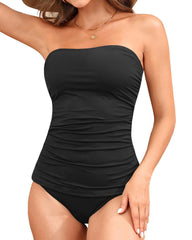 Sunnylia - Women's Bandeau Bikini Swimsuits 2 Piece Strapless Tummy Control Bathing Suit