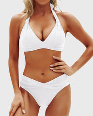 Sunnylia - Women Two Piece Bathing Suits Push Up Bikini Set Halter Swimsuit Vintage Swimwear