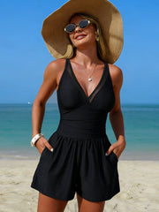 Sunnylia - Women's Swim Rompers with Built in Bra One Piece V Neck Tummy Control Bathing Suit