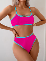 Sunnylia - Women's Bikini Sets High Waisted Color Block Swimwear Sexy Cut Out Bathing Suit Sporty Two Piece Swimsuits