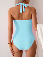 Sunnylia - Women's One Piece Swimsuit V Neck Halter Swimwear Twist Front Ruched Tummy Control Bathing Suit