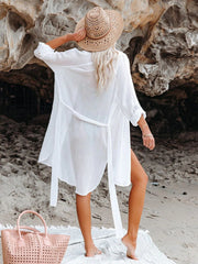 Sunnylia - Black Solid Color Tie Sun-proof Belt Sexy V Neck Cover Up
