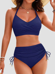 Sunnylia - Womens High Waisted Bikini Sets Drawstring Tummy Control Swimsuits Crisscross Tie Back Bathing Suit