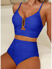 Sunnylia - 2026 Summer Two Piece Bikini Set U-Wire Cutout High Waisted Swimsuit-Black
