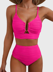 Sunnylia - 2026 Summer Two Piece Bikini Set U-Wire Cutout High Waisted Swimsuit-Black
