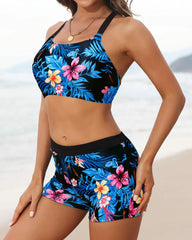 Sunnylia - Women's 3 Piece Scoop Neck Criss Cross Tankini Swimsuits