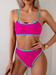 Sunnylia - Women's Bikini Sets High Waisted Color Block Swimwear Sexy Cut Out Bathing Suit Sporty Two Piece Swimsuits