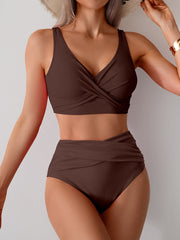 Sunnylia - Women's High Waisted Bikini Sets Solid Pleated 2 Piece Swimsuits Sexy Beach Sets with Removable Pads