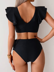 Sunnylia - Womens High Waisted Bathing Suits Tummy Control Two Piece Swimsuits Ruffle Bikini Sets Criss Cross Ruched Swimwear