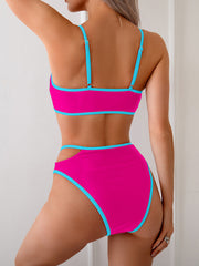Sunnylia - Women's Bikini Sets High Waisted Color Block Swimwear Sexy Cut Out Bathing Suit Sporty Two Piece Swimsuits