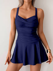 Sunnylia - Women's Twisted Ruched Swim Dress Slit Strap Tankini Swimsuit