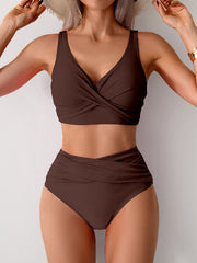 Sunnylia - Women's High Waisted Bikini Sets Solid Pleated 2 Piece Swimsuits Sexy Beach Sets with Removable Pads