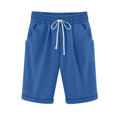 Sunnylia - Women's Elastic Waist Knee Length Casual Cotton Bermuda Shorts with Drawstring