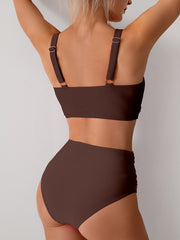 Sunnylia - Women's High Waisted Bikini Sets Solid Pleated 2 Piece Swimsuits Sexy Beach Sets with Removable Pads