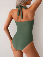 Sunnylia - Women's One Piece Swimsuit V Neck Halter Swimwear Twist Front Ruched Tummy Control Bathing Suit