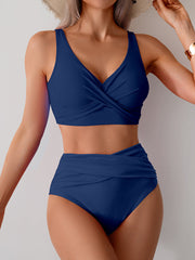 Sunnylia - Women's High Waisted Bikini Sets Solid Pleated 2 Piece Swimsuits Sexy Beach Sets with Removable Pads