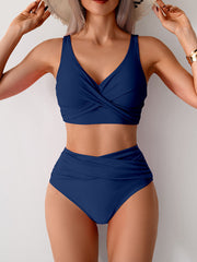 Sunnylia - Women's High Waisted Bikini Sets Solid Pleated 2 Piece Swimsuits Sexy Beach Sets with Removable Pads