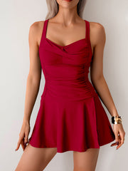 Sunnylia - Women's Twisted Ruched Swim Dress Slit Strap Tankini Swimsuit