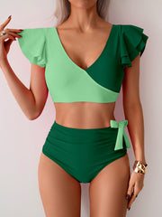 Sunnylia - Womens High Waisted Bathing Suits Tummy Control Two Piece Swimsuits Ruffle Bikini Sets Criss Cross Ruched Swimwear