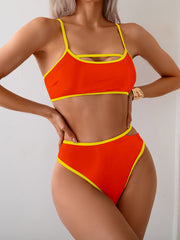 Sunnylia - Women's Bikini Sets High Waisted Color Block Swimwear Sexy Cut Out Bathing Suit Sporty Two Piece Swimsuits