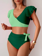 Sunnylia - Womens High Waisted Bathing Suits Tummy Control Two Piece Swimsuits Ruffle Bikini Sets Criss Cross Ruched Swimwear