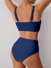Sunnylia - Women's High Waisted Bikini Sets Solid Pleated 2 Piece Swimsuits Sexy Beach Sets with Removable Pads