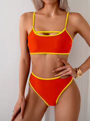 Sunnylia - Women's Bikini Sets High Waisted Color Block Swimwear Sexy Cut Out Bathing Suit Sporty Two Piece Swimsuits