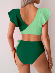 Sunnylia - Womens High Waisted Bathing Suits Tummy Control Two Piece Swimsuits Ruffle Bikini Sets Criss Cross Ruched Swimwear