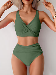 Sunnylia - Women's High Waisted Bikini Sets Solid Pleated 2 Piece Swimsuits Sexy Beach Sets with Removable Pads