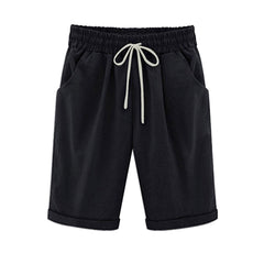 Sunnylia - Women's Elastic Waist Knee Length Casual Cotton Bermuda Shorts with Drawstring