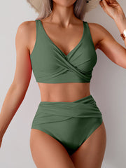 Sunnylia - Women's High Waisted Bikini Sets Solid Pleated 2 Piece Swimsuits Sexy Beach Sets with Removable Pads