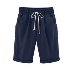 Sunnylia - Women's Elastic Waist Knee Length Casual Cotton Bermuda Shorts with Drawstring