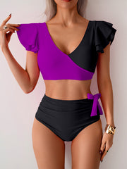 Sunnylia - Womens High Waisted Bathing Suits Tummy Control Two Piece Swimsuits Ruffle Bikini Sets Criss Cross Ruched Swimwear