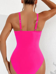 Sunnylia - Women Plus Size One Piece Swimsuit V Neck Mesh Sheer Tummy Control Bathing Suit