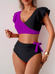 Sunnylia - Womens High Waisted Bathing Suits Tummy Control Two Piece Swimsuits Ruffle Bikini Sets Criss Cross Ruched Swimwear